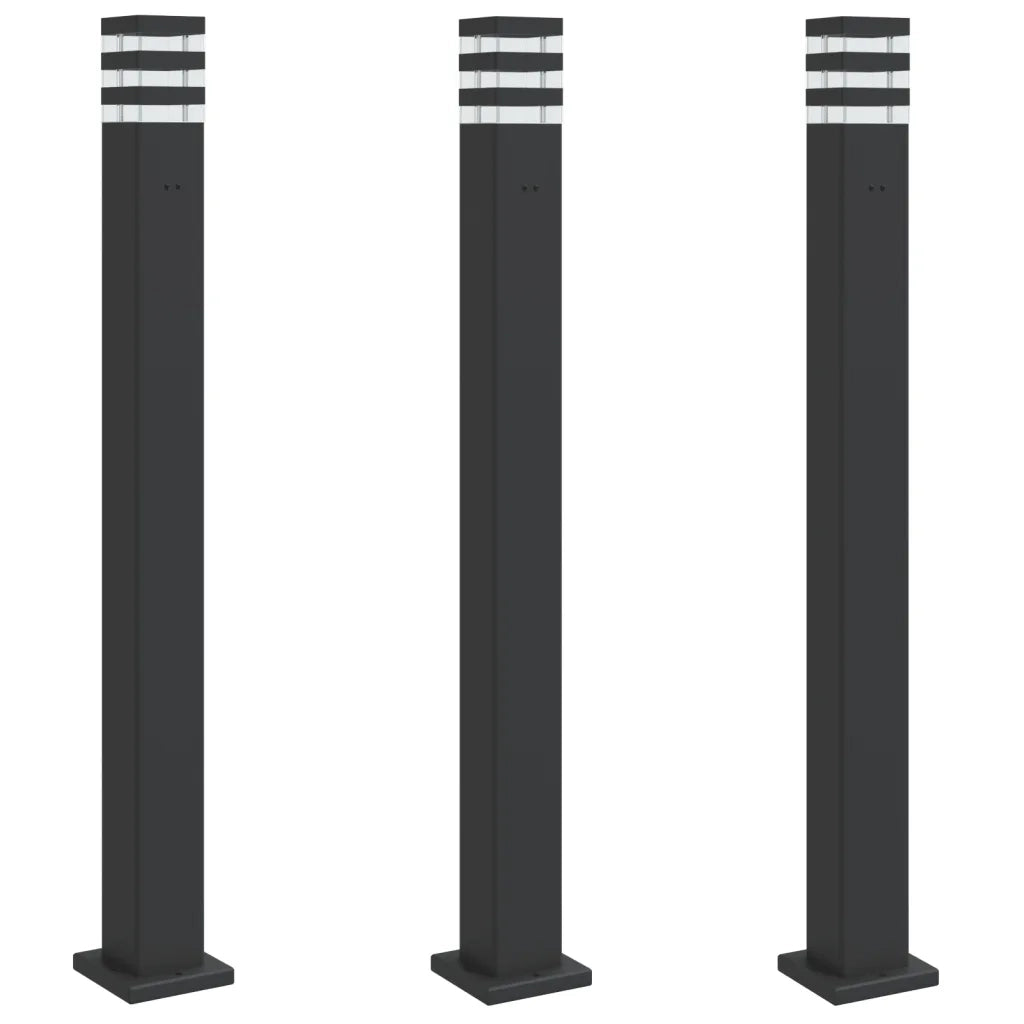 vidaXL Lampade da Terra per Esterni con Presa 3pz Nere 110cm Alluminio