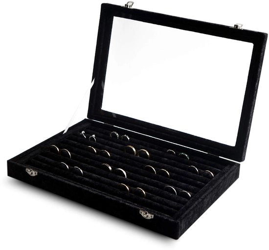 Cassetta di Conservazione per Orecchini con Coperchio Vetrato, 10 Facciate, Cassetta di Display per Gioielli con Coperchio Vetrato, Scatola di Conservazione per Gioielli con Coperchio Vetrato, Regalo per Donne (Nero, 10 Facciate)