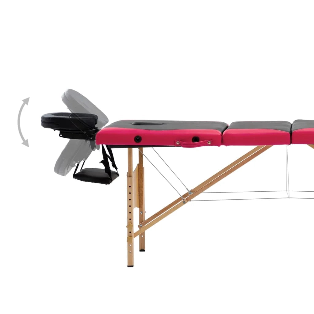 Lettino da massaggio pieghevole a 4 zone in legno nero e rosa 02_0001858