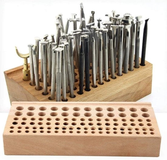 Oggetto di Fattoria per Utensili in Pelle con 98 Fori - Costruzione in Legno/Rubbero - Utensili Manuali - Stampa/Perforazione - Regalo per Fai da Te - Ideale per Appassionati di Artigianato - Organizzatore di Utensili