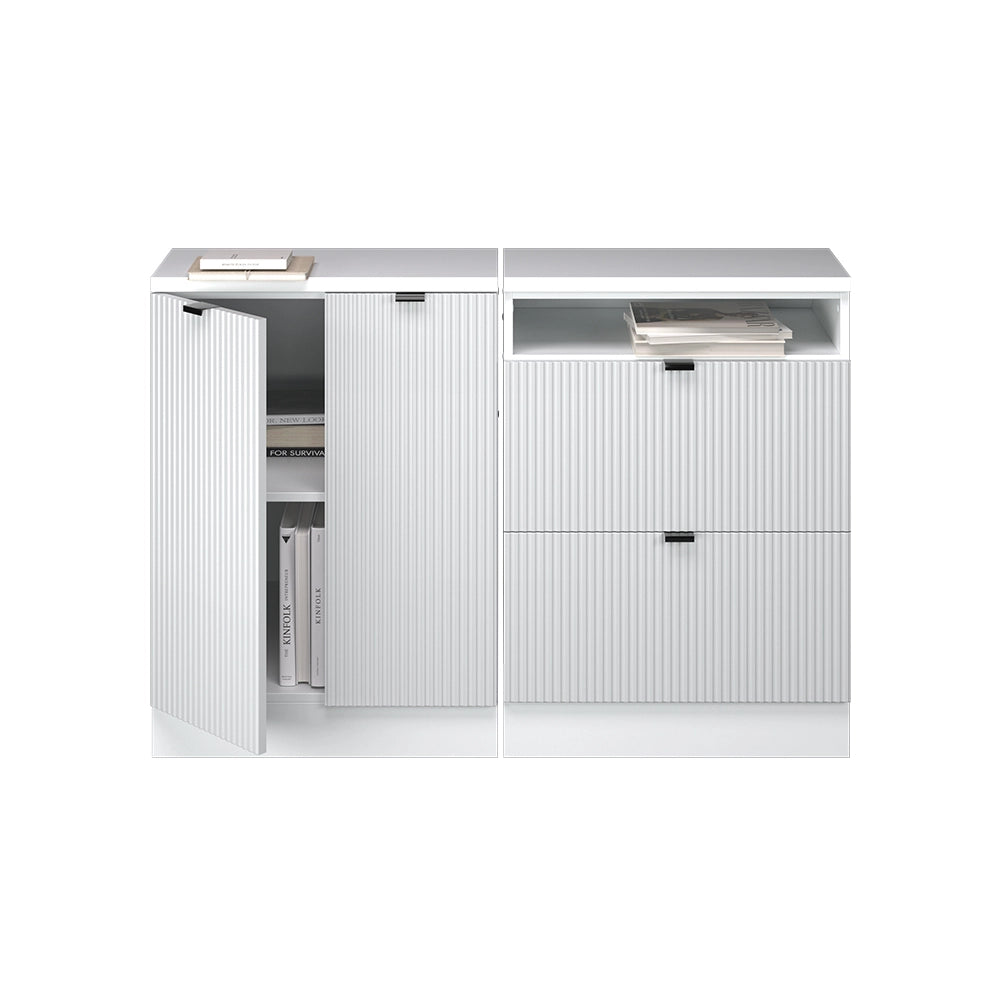 Set di mobili sottotetto Rion Ondulazione bianca/Bianco 120 cm Set di 2 carcasse armadio profondità 60 cm Vicco