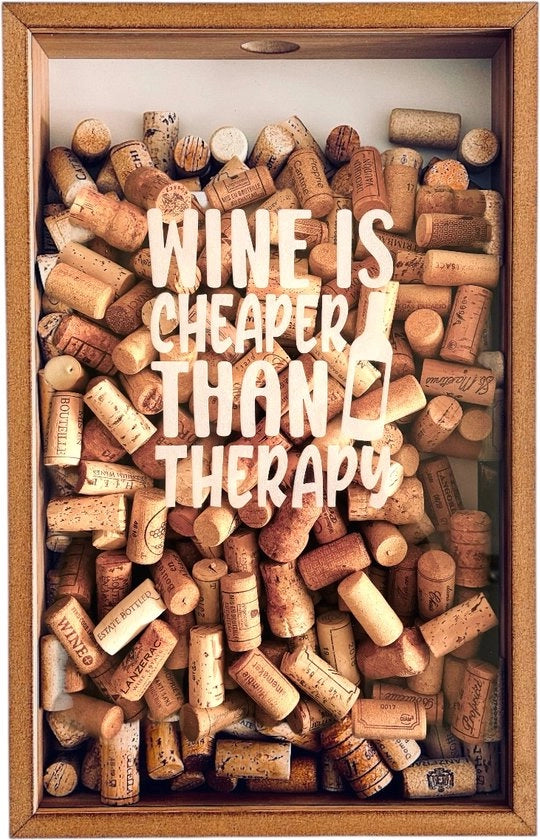 Scatola di Legno - Vino è Più Economico della Terapia - 50x32cm - Scatola di Legno Artigianale | Regalo di Vino | Scatola di Vino | Conservatore di Bottiglia di Vino