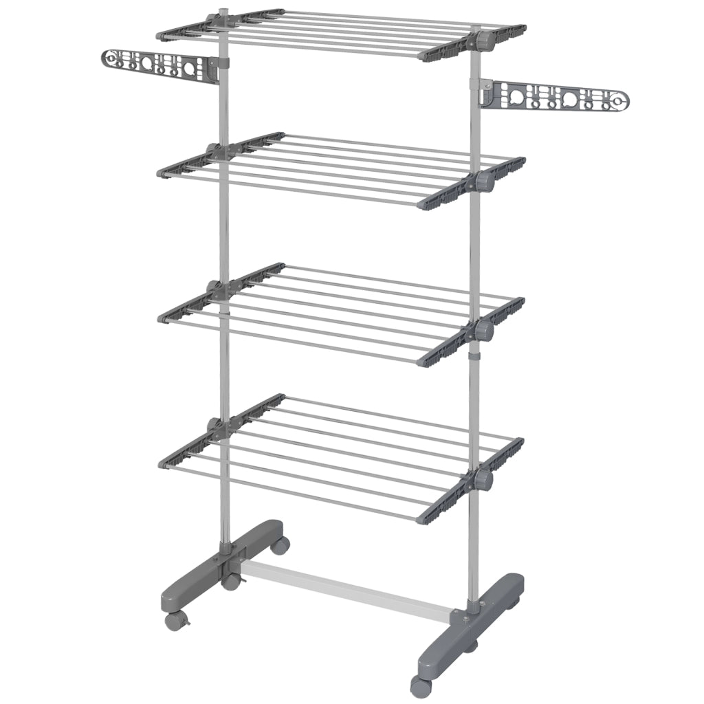 Stendino Verticale con 4 Ripiani Regolabili, in Acciaio e Plastica, 142x55x172 cm, Grigio e Argento
