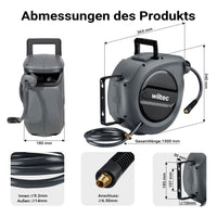 Avvolgitubo automatico per aria compressa 15 m, avvolgitubo in acciaio, 17 bar, con supporto girevole a 180°