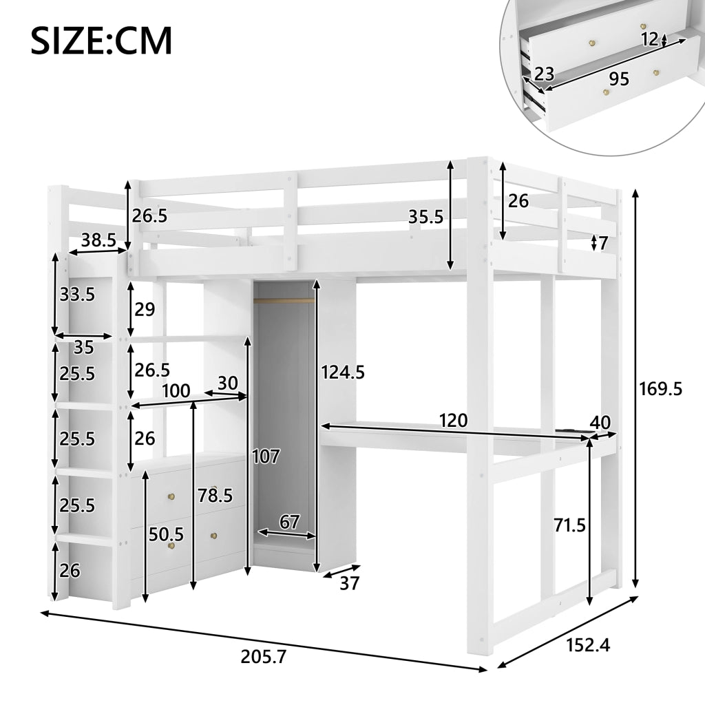 Letto a castello bianco con funzione scrivania sottostante 140x200cm
