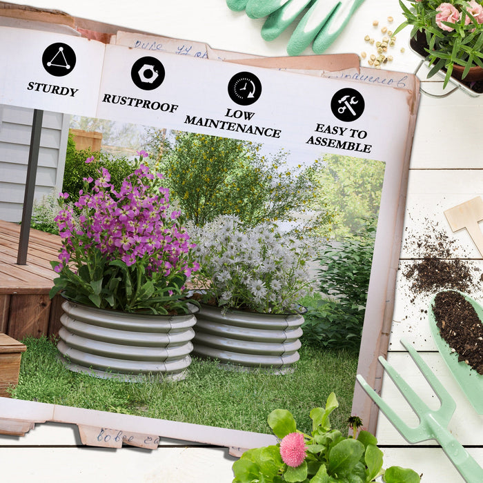 Set di 2 Letti per Orto Rialzati con Fondo Aperto Ø60x30 cm in Acciaio Galvanizzato Argento