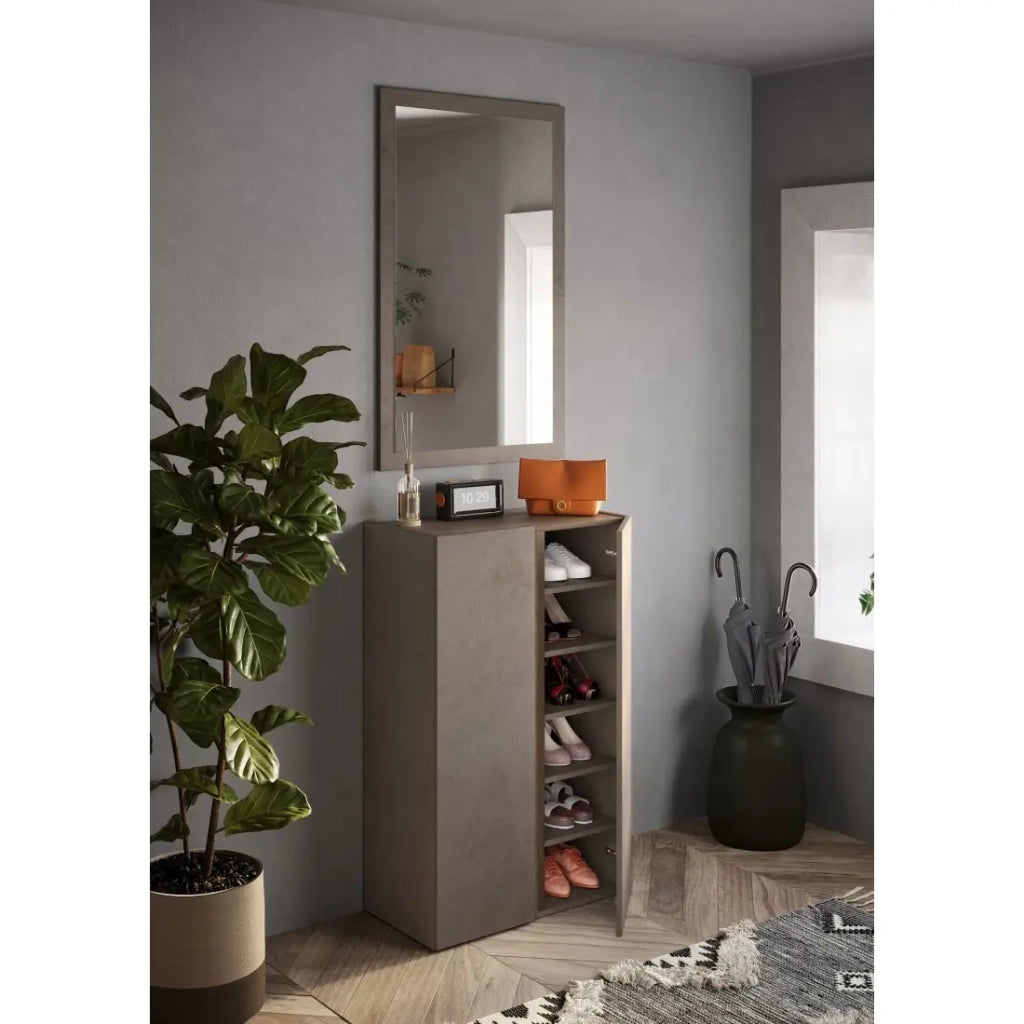 Mobile contenitore con 2 ante e 5 ripiani regolabili, collezione KEY, colore marrone e rovere