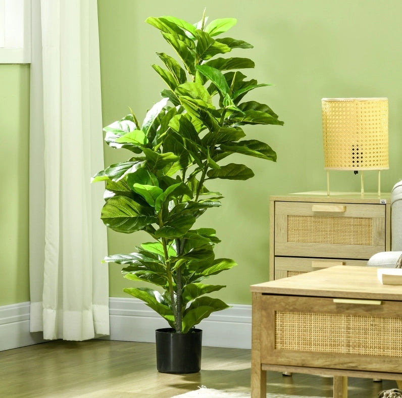 Pianta Artificiale di Ficus 110 cm con 90 Foglie e Vaso in Cemento per Interni
