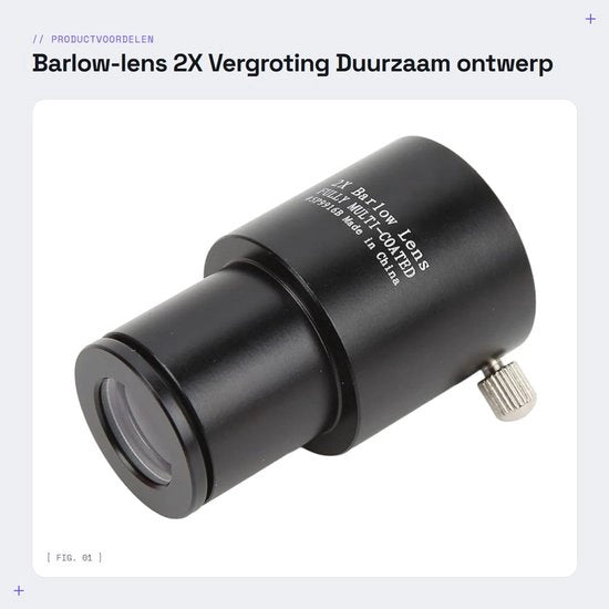 Oggetto accessorio per telescopio - Lente Barlow 2X - 0,965 pollici di diametro oculare - Cassetta in lega leggera di alluminio - Lente ottica rivestita - Telescopio astronomico - Immagini nitide - Accessorio per telescopio
