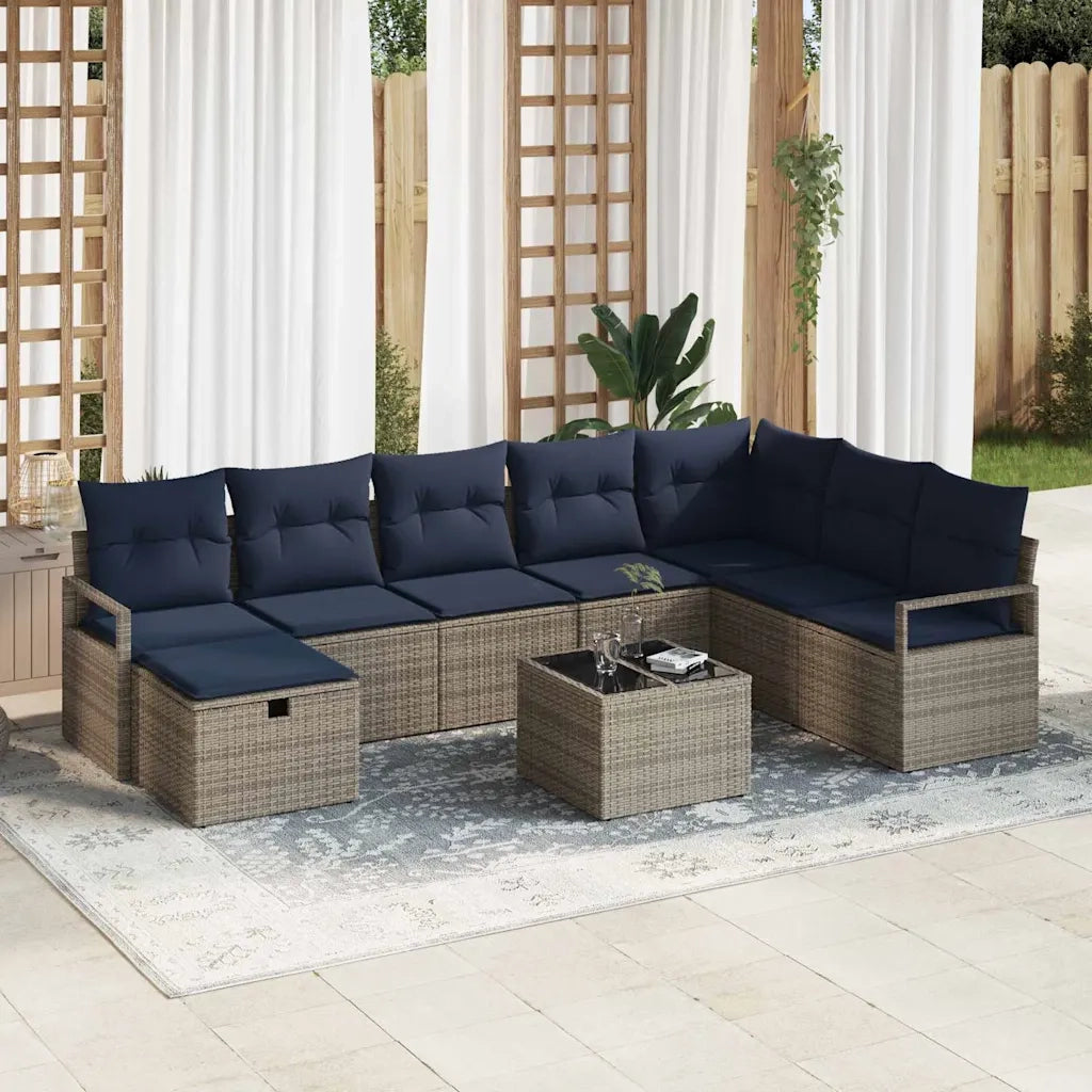 Set di divani con cuscino 9 pcs Grigio polyrattan