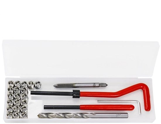 Set di riparazione a vite M4 - 25 pezzi - Scatola di plastica trasparente - Adatto per materiali in acciaio - Trattamento di fori ciechi - Tipo di blocco di sicurezza - Set di riparazione di viti