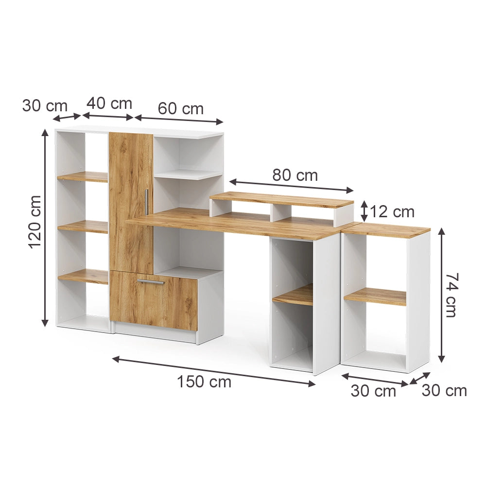 Set scrivania Tomy Bianco/Rovere dorato 150 x 59 cm Set di 5 Vicco