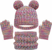 Set di cappello, guanti e sciarpa iridescente per bambini, 3 pezzi, guanti touchscreen, copricapo caldo con collo in lana, accessori invernali per ragazze e ragazzi da 2 a 8 anni, per sci e attività all'aperto
