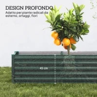 Letto per Orto a Fondo Aperto con Bordi Arrotondati in Acciaio Zincato, 240x40x45 cm, Verde