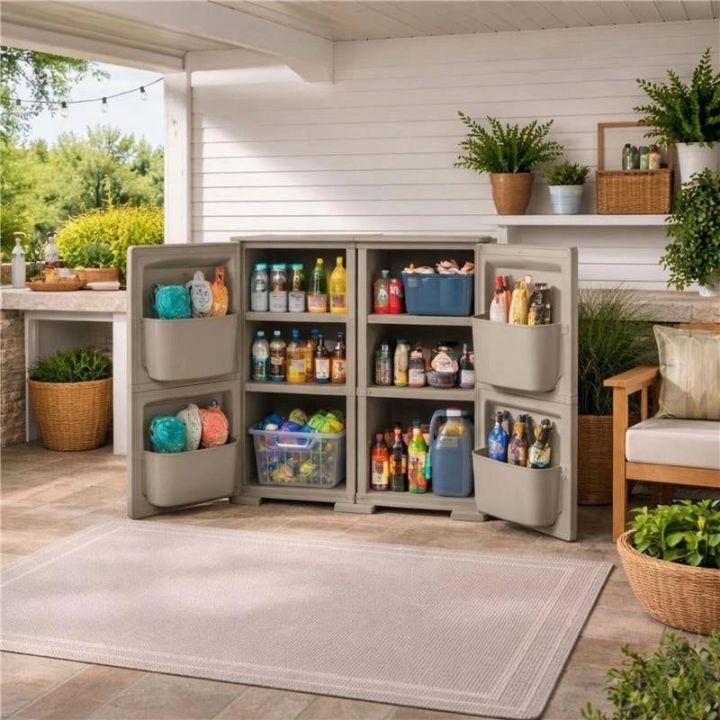 MOBILE MULTIUSO 2 ANTE TALPA 79X43X85,5 CM CON 2 MODULI E 4 TASCHE LATERALI – ARMADIO ORGANIZZATORE CON RIPIANI E ANTE LISCE PER CASA