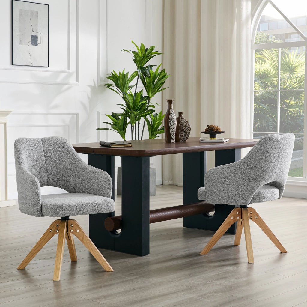 SEDIA Girevole Set da 2 pezzi Tessuto Grigio Chiaro Strutturato Legno Massello