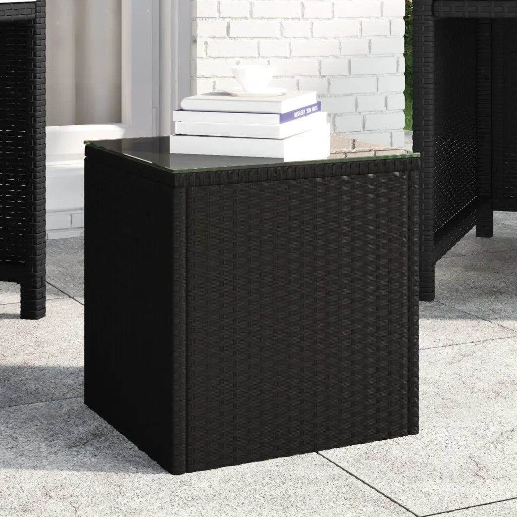 Tavolino Nero 40x37x40,5 cm Polyrattan e Vetro Temperato 319388