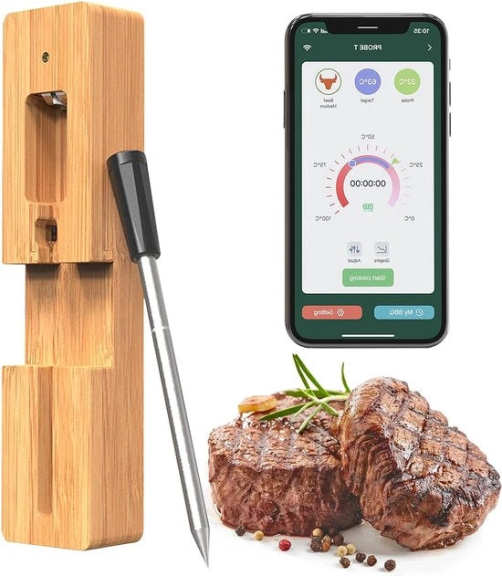 Termometro di carne a Bluetooth, acqua resistente, 60m di portata, via app Wi-Fi, per griglia, forno, BBQ, forno a vapore, spiedo rotativo