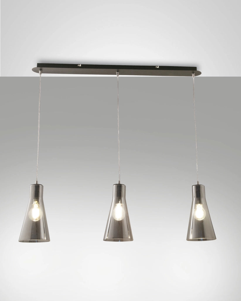 Dafne Lampada a Sospensione in Metallo e Vetro Soffiato Colore Fumé 3 Luci E27 40W - Design Elegante per Interni Contemporanei e Raffinati