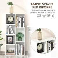Libreria Moderna a Cubi con 7 Ripiani, in Legno Truciolato, 50x24x106 cm, Bianca