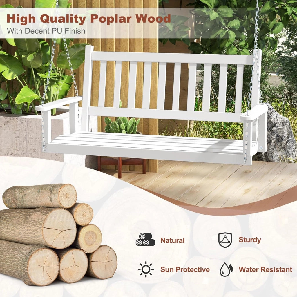Altalena sospesa in legno per 2/3 persone con catene in metallo zincato regolabili e resistenti, con schienale a doghe e seduta per patio giardino (136 x 67 x 63 cm, bianco)