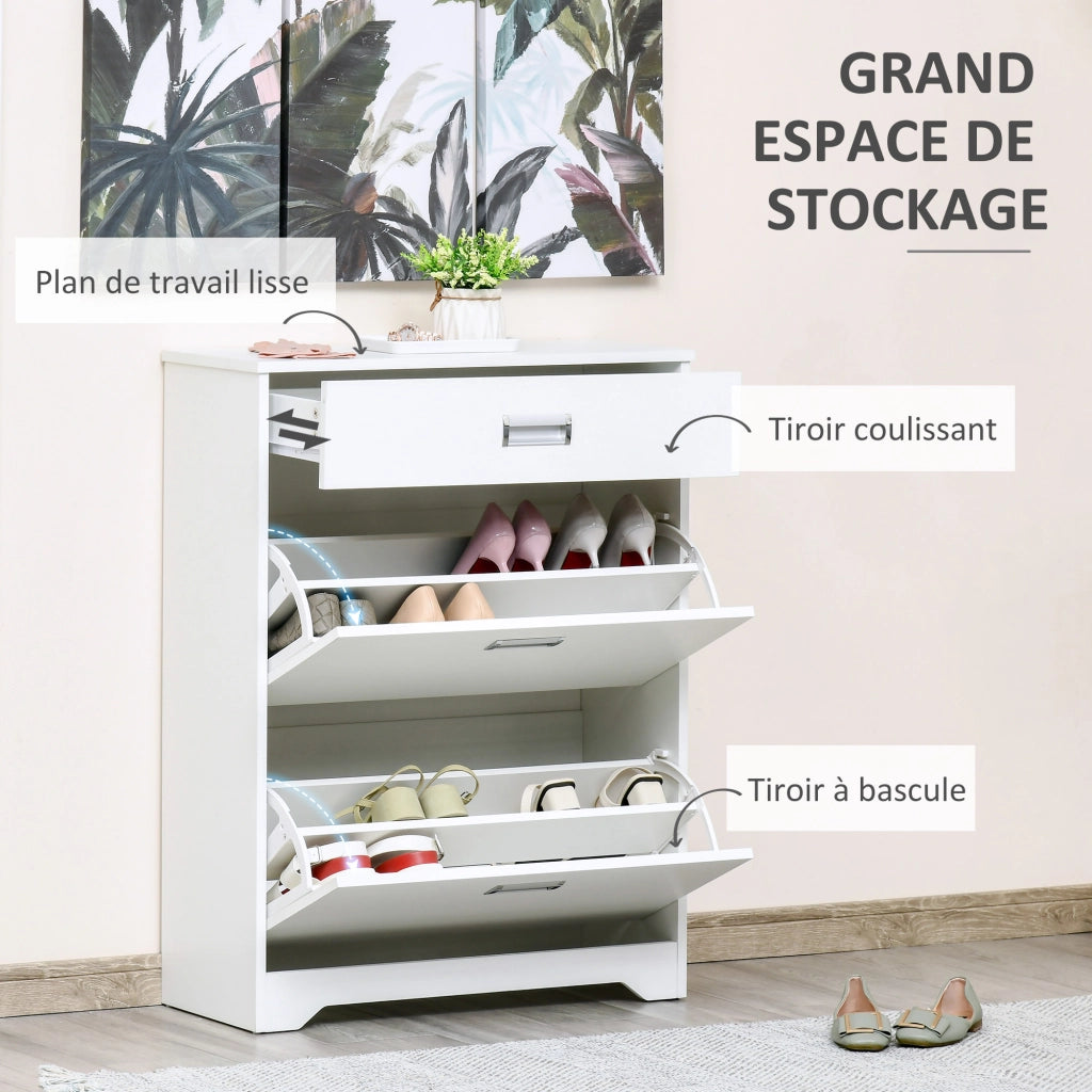 Scarpiera con cassetti e ripiano regolabile ¨C zephmum ¨C Bianco 70x29x92