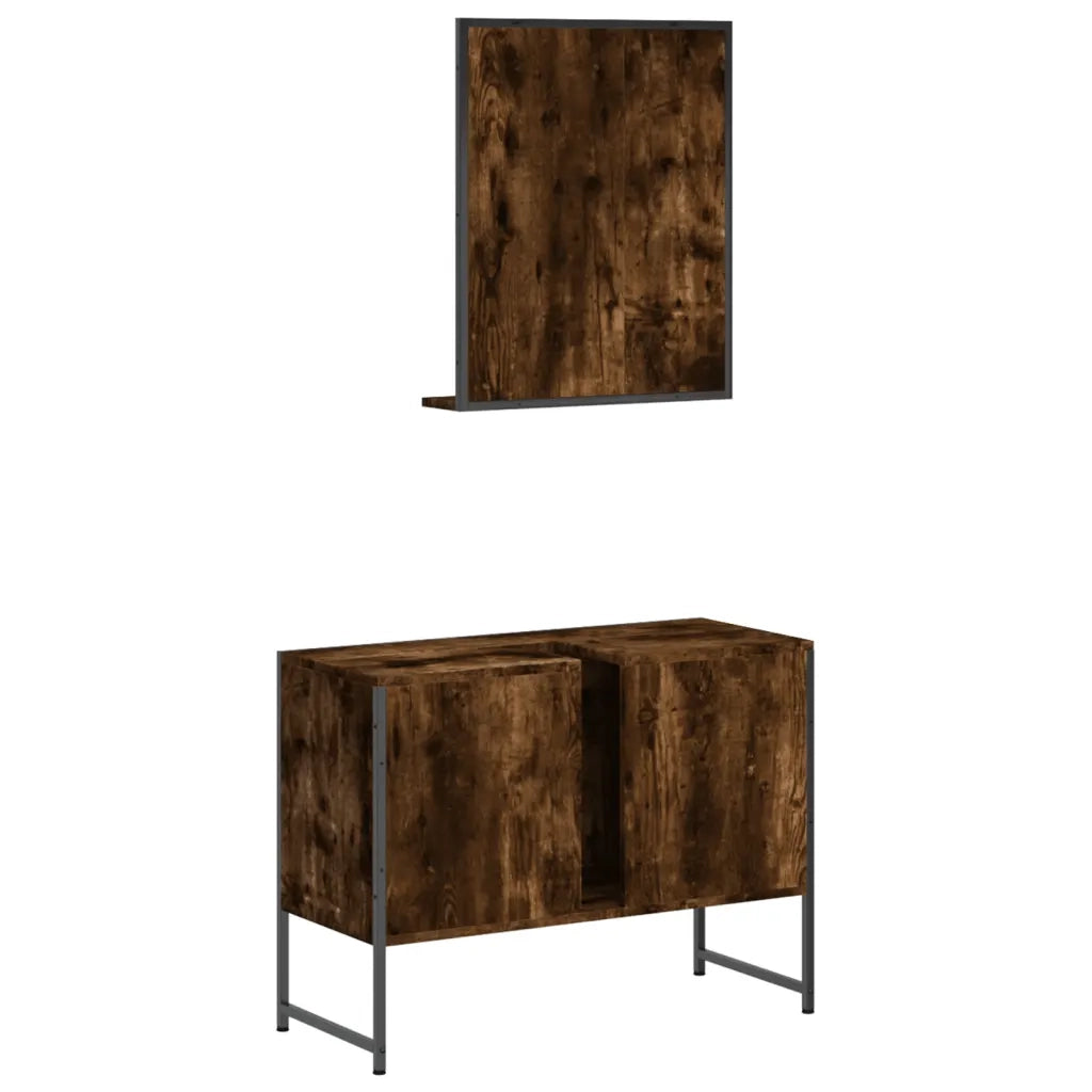 Set Mobili da Bagno | Armadio da bagno 2 pz Rovere Fumo in Legno Multistrato
