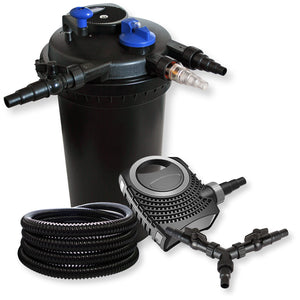 Set Filtro a pressione 30000l 18W Chiarificatore laghetto UVC NEO10000 Pompa 80W Tubo 25m