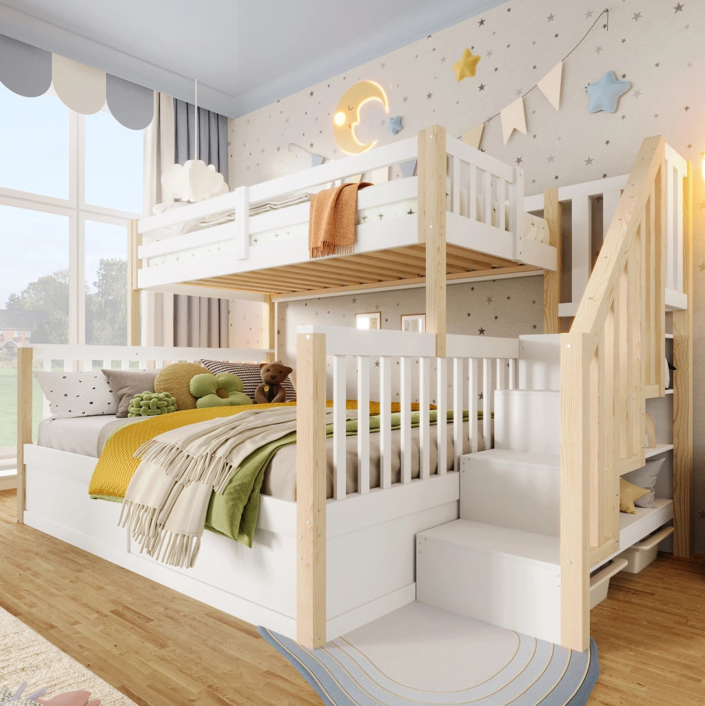 Letto a castello 90x200 e 140x200 cm con scala contenitore