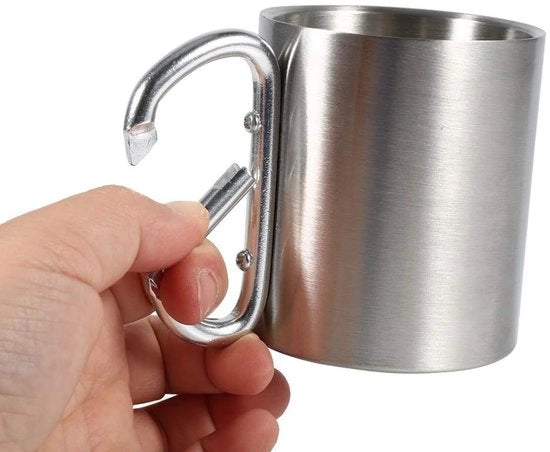 Bicchiere da Campeggio di Alta Qualità in Acciaio Inossidabile - Grande Capacità - Grappolo di Carabiner - Facile da Pulire - Ideale per Campeggi e Escursioni - Fumatore da Viaggio