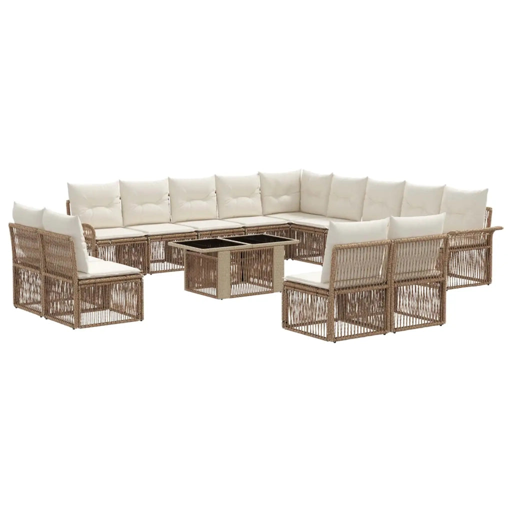 Set Divano da Giardino 14 pz Beige e Bianco Crema polyrattan 3436716
