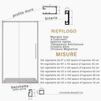 Porta Parete Doccia 120 cm 1 Anta Scorrevole in Cristallo Trasparente 8mm H200 Bonussi Eliane
