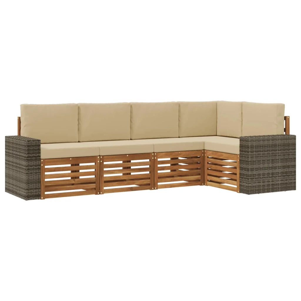 Set di divani da esterno 5 pz Naturale e Beige Poliestere 3384369