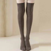 Due paia di calze da donna calde invernali in cotone soffice calze da overknee per uso quotidiano, rollenspel - Grigio scuro + caffè scuro
