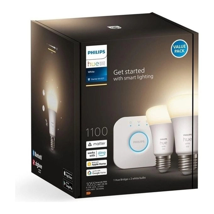 Philips Hue White Starter Kit Bridge + 2 Lampadine Smart E27 75W