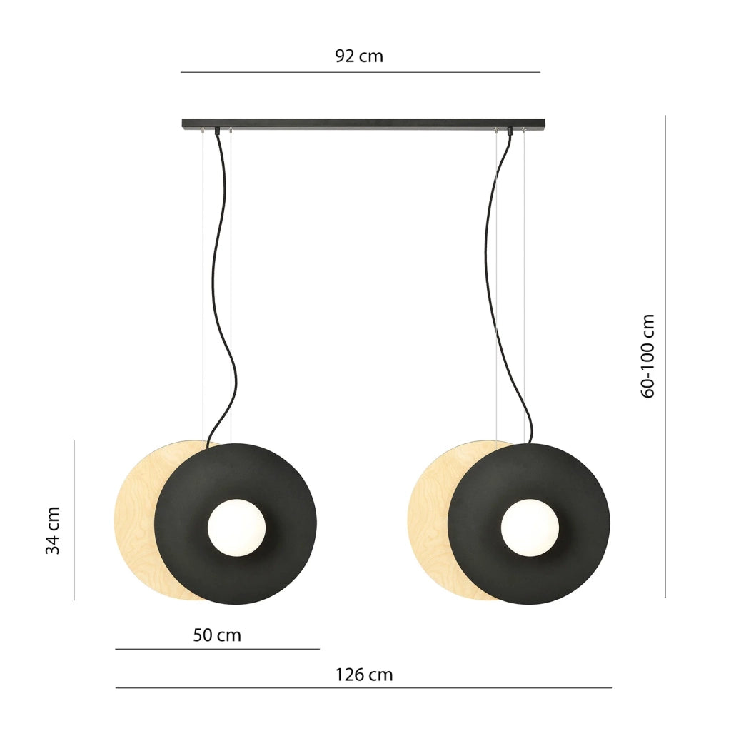 Sospensione Minimal Nordica Brigid 4 Luci In Acciaio Nero E Legno Vetro Bianco