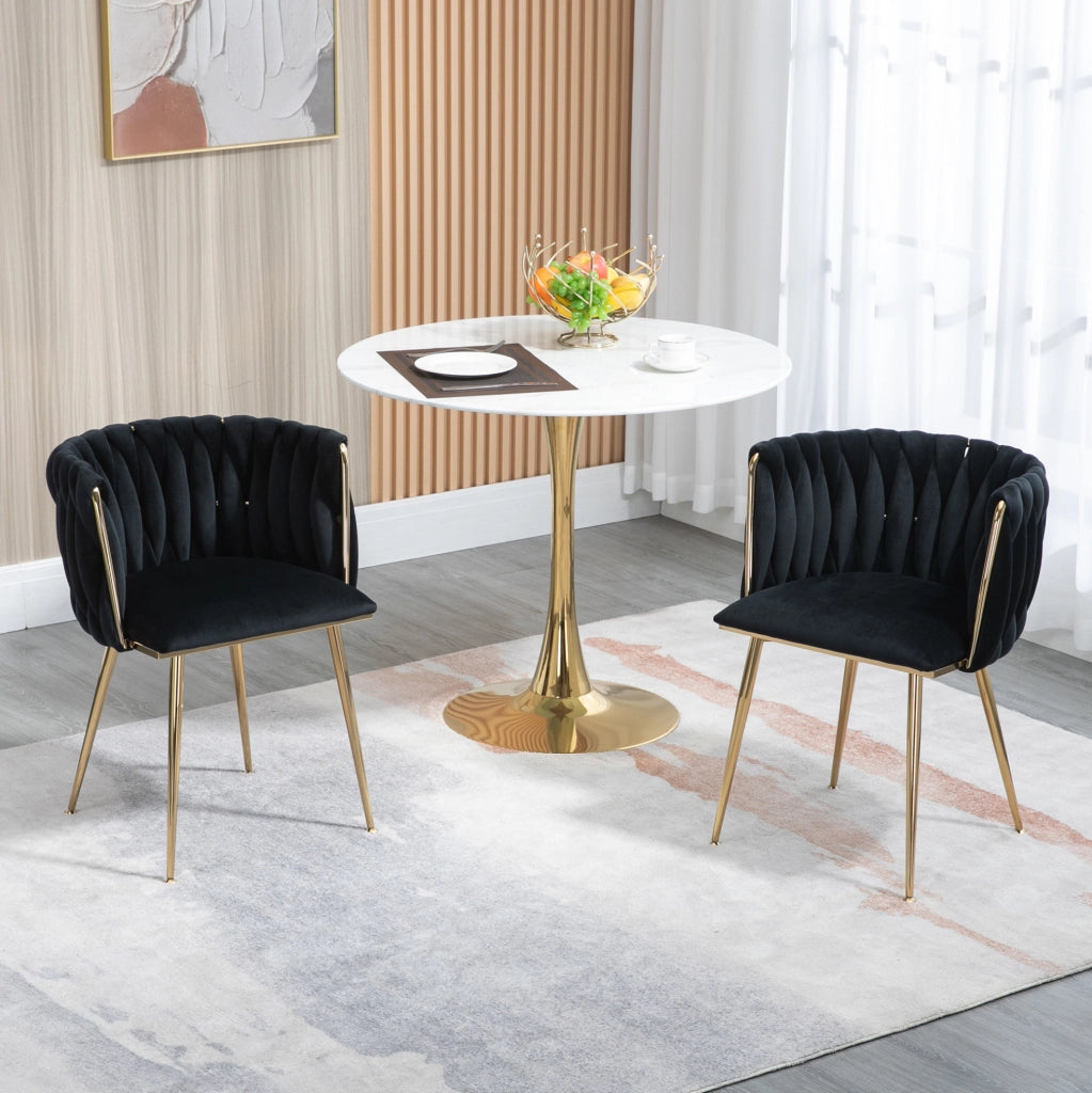 Sedia da pranzo in velluto nero con schienale intrecciato e gambe in metallo; 55;5 x 41 x 74 cm