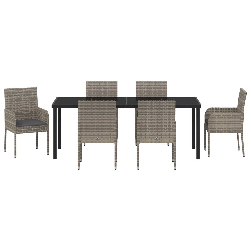 Set da Pranzo da Giardino 7 Pezzi con Cuscini Grigi in Polyrattan
