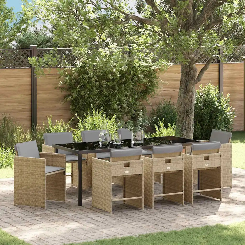 Set da Pranzo per Giardino 9 pcs Beige polyrattan 3380712