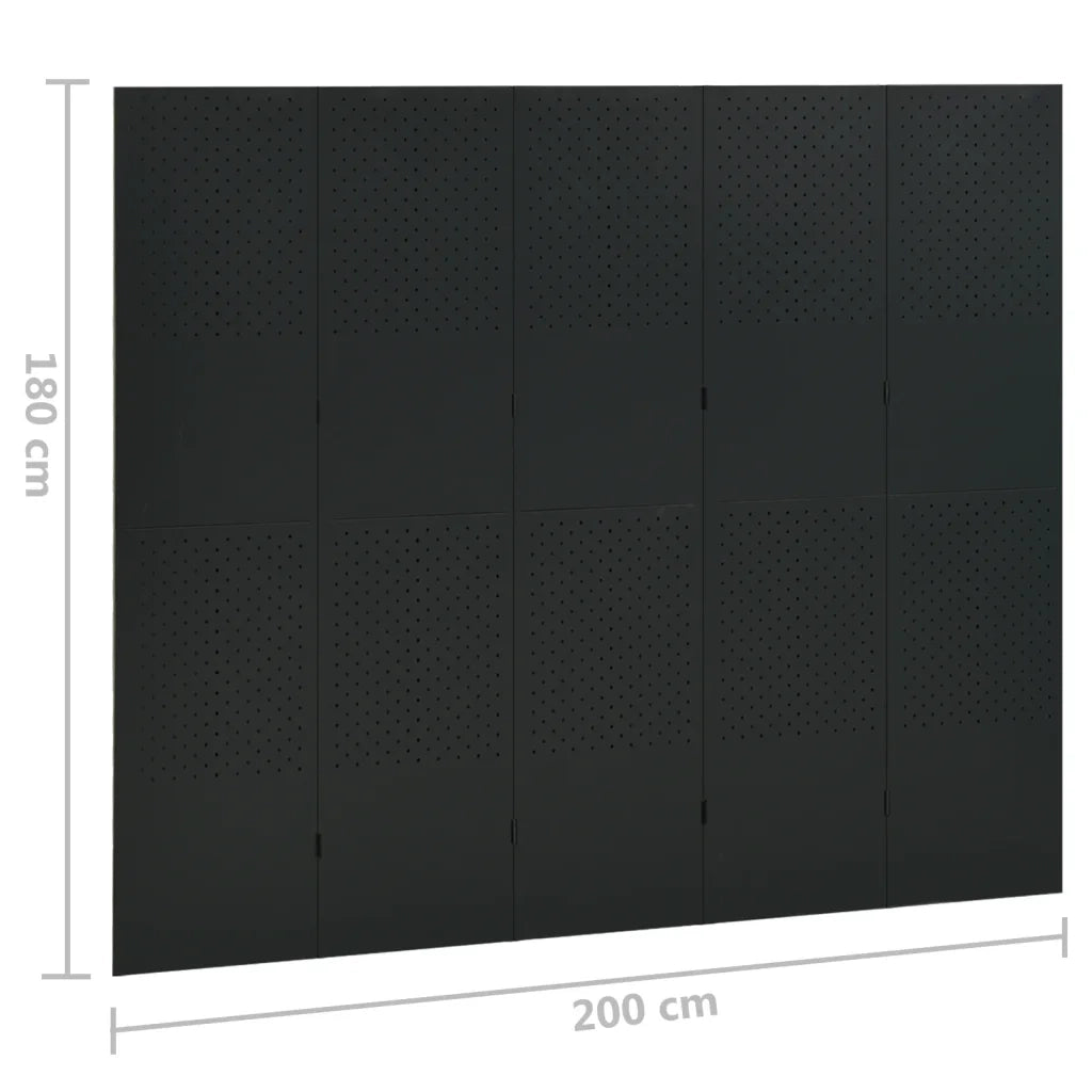 Paravento a 5 Pannelli Nero 200x180 cm in Acciaio 335901