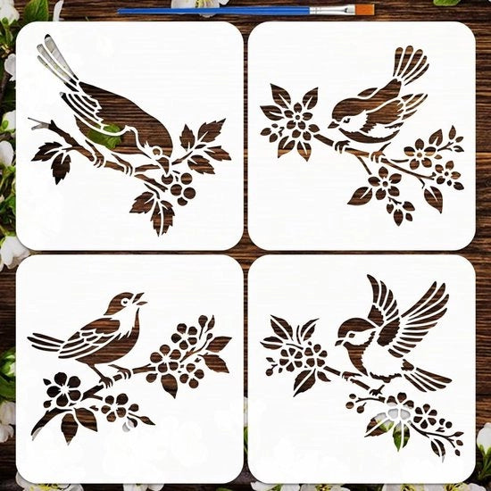 4 Stuks Stencil per Albero da Vogel - Schemi Rinnovabili per Decorazione Creativa