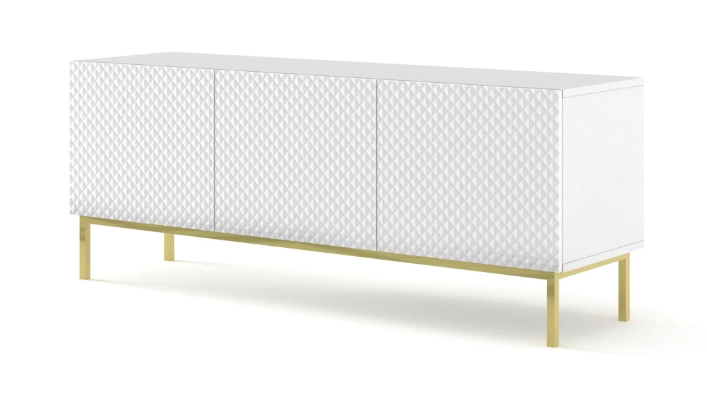 MOBILE RAVENNA C DIAMOND MDF HG PORTA TV 3D 150 BIANCO OPACO LUCIDO CORNICE ORO