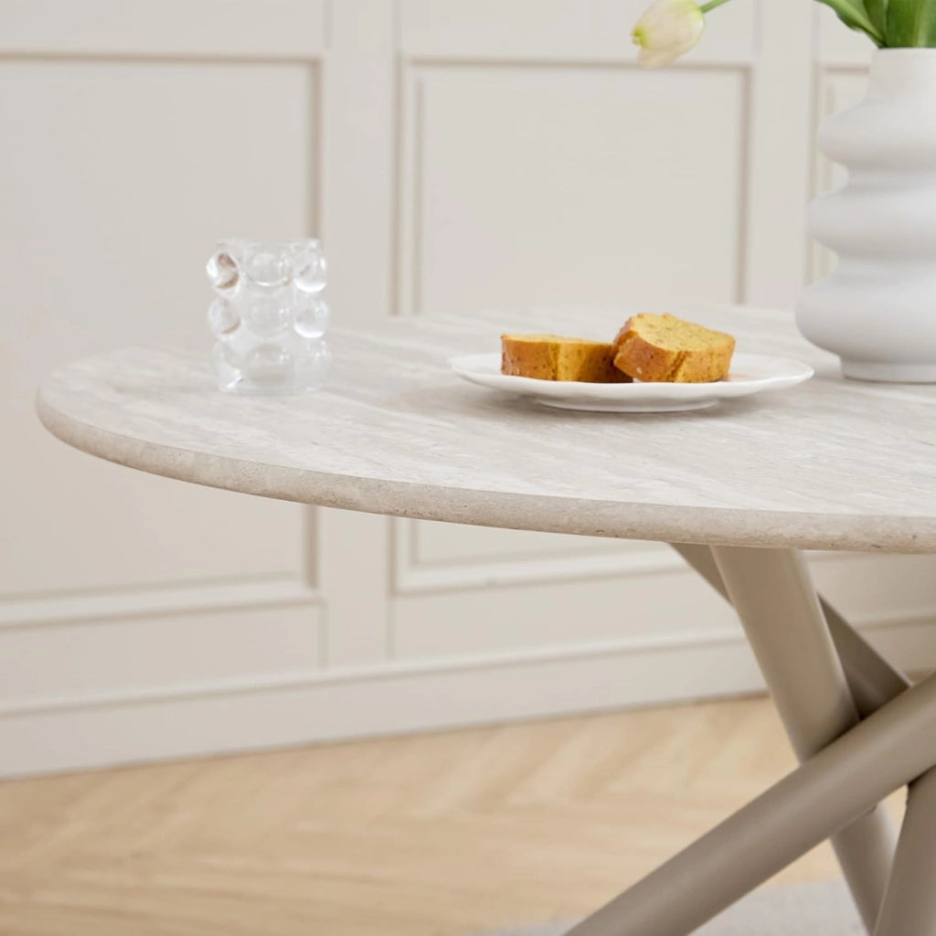 GrandCA HOME Tavolo da Pranzo Rotondo Moderno da Cucina da 115 CM, Piano in MDF con Gambe a Croce in Metallo Stabili, Adatto Per Sale da Pranzo,Appartamenti（Grigio）