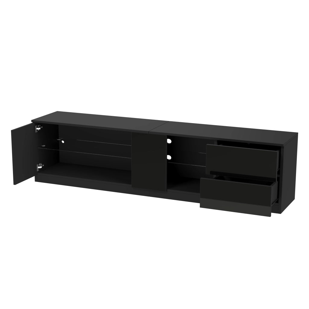 Mobile porta TV con LED, 2 cassetti e 1 anta, in MDF con ripiano in vetro temperato, per soggiorno, 160 × 40 × 52 cm