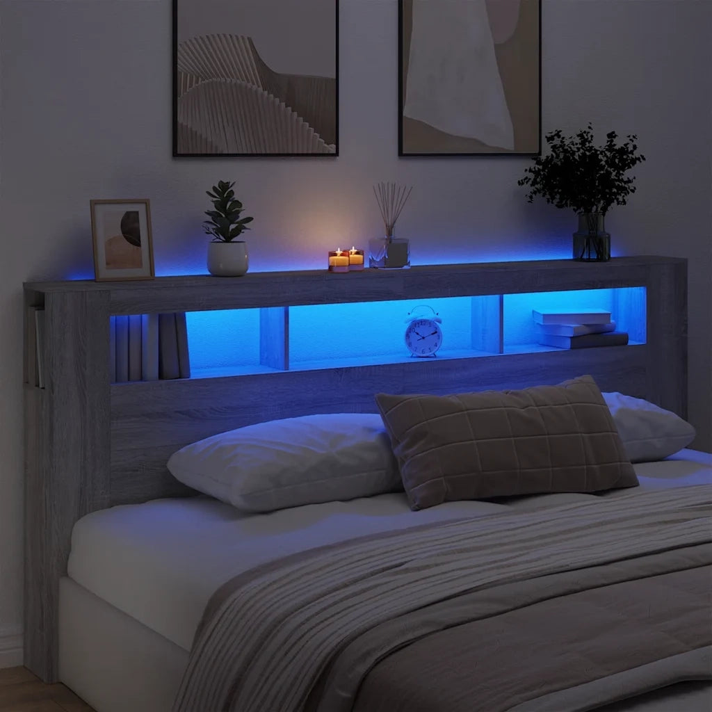Testiera LED-Testata con LED-Testiera Decorativa Grigio Sonoma 220x18,5x103,5 cm Legno Multistrato