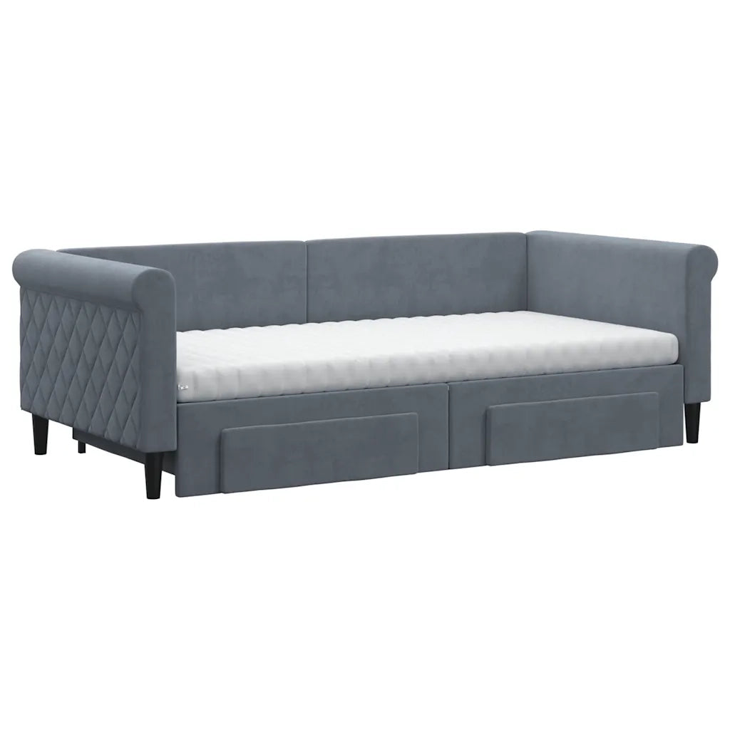 Divano Letto Estraibile Cassetti Grigio Scuro 90x190cm Velluto
