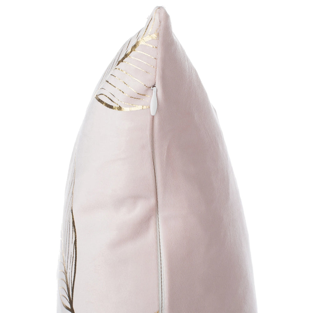 Set di 2 cuscini decorativi motivo foglia di velluto rosa 45 x 45 cm accessori decorativi con stampa in lamina dorato
