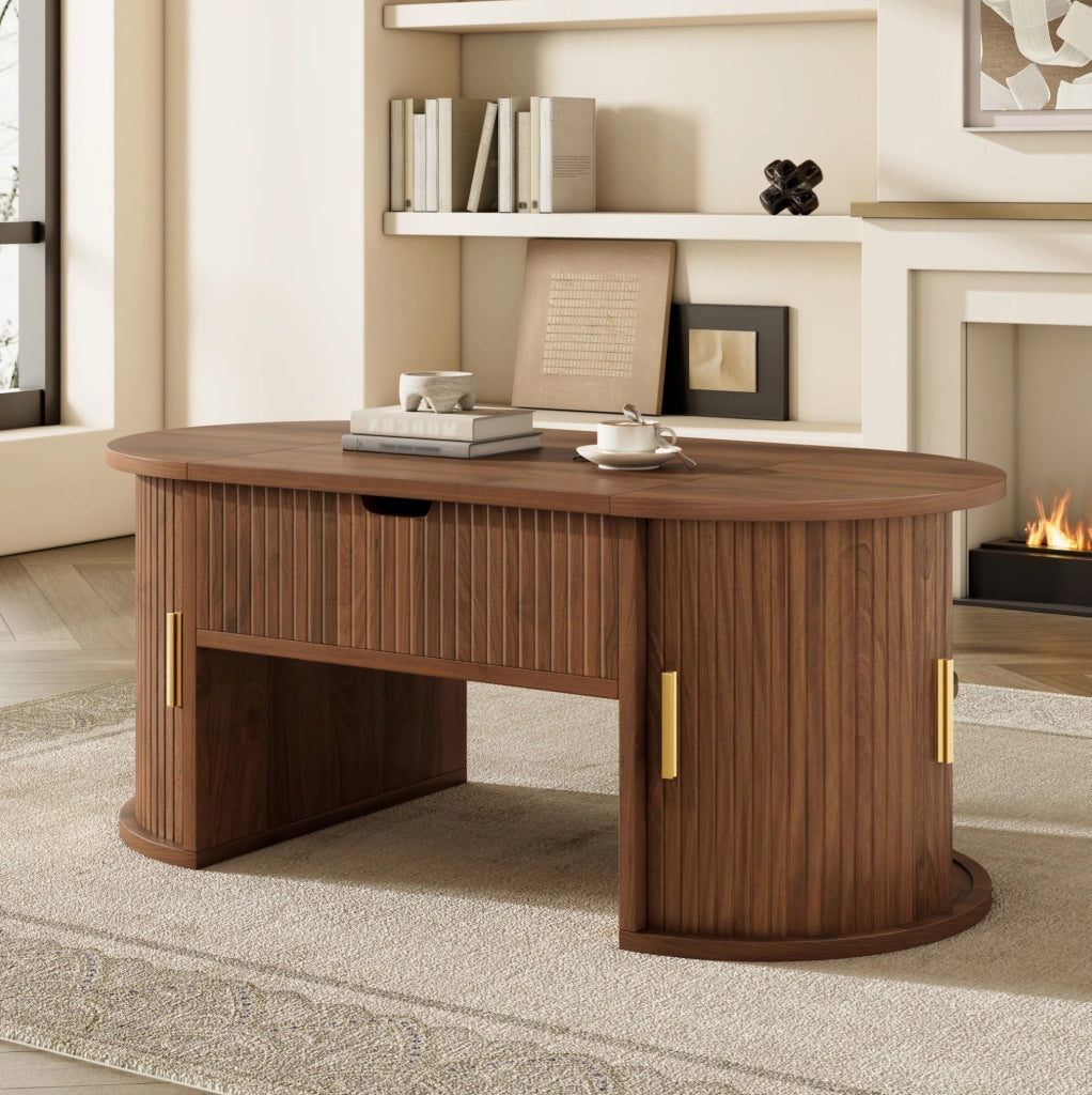 Tavolino da salotto sollevabile ovale 100x50x40;5 cm in MDF colore noce