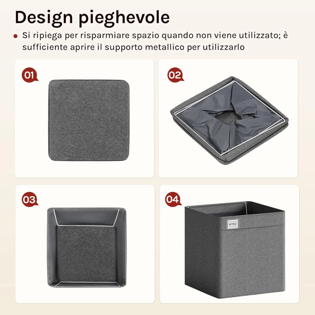 Cubi di Conservazione in Tessuto 5 Pezzi, Scatole Pieghevoli con Maniglie e Portaetichette, Organizer per Ripiani, Grigio Scuro, 32,5x32,5x32cm