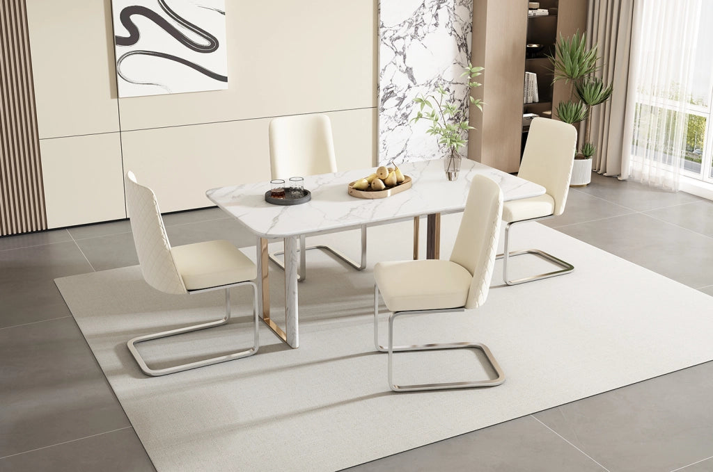 Set di 2 sedie da pranzo in velluto beige con gambe argento